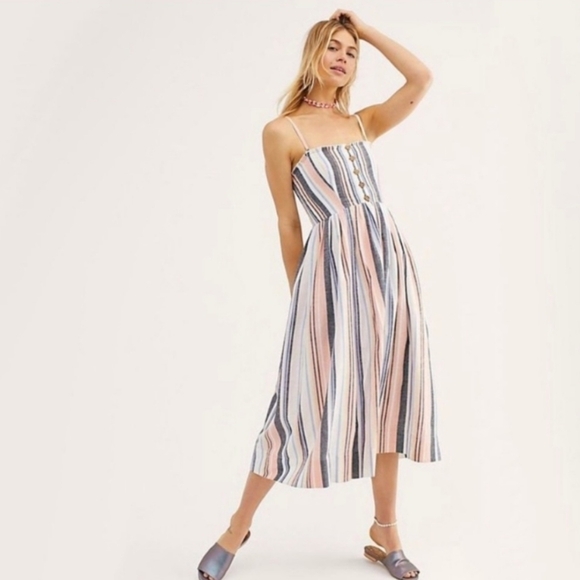 FREE People Lilah Striped Midi Dress Small A8 - Picture 1 of 14